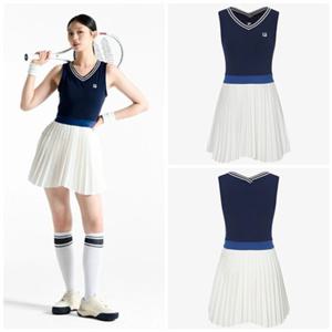 [휠라] FILA 여성용 소재 믹스 플리츠 테니스 원피스 FS253OP11F001452 블루