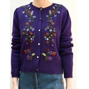 [비꼴리끄(여성)]퍼프 소매 자수 가디건 B234KC3040