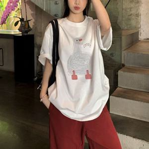 [에이치플러스몰]F007533_큐티 오리나염 박시핏 스판 라운드티셔츠