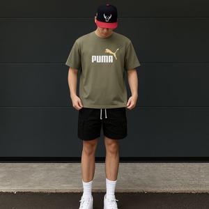 [푸마] PUMA 에센셜 투컬러 NO.1 로고 남성 반팔티 카키 684708-83