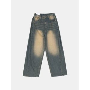 [스콰즈] 여성 빈티지 데님팬츠 워싱 옆트임 핀턱 벌룬핏 청바지 SOLTP003