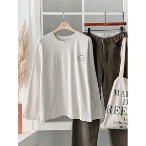 [샵앤]국산 여성 라운드넥 냥냥이 나염 긴팔 티셔츠 FJ-WSH-5000-오트밀