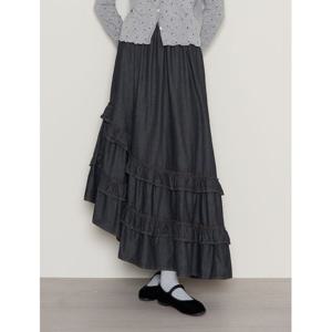 [르샵]허리 밴딩 데님 러플 티어드 스커트 (DP3WH005A)