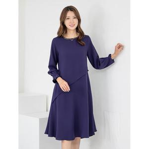 [모슬린]엄마옷 라운드 긴팔 무지 후레아 원피스 MQG124677 마담 미시 중년여성 빅사이즈 할머니옷 50대