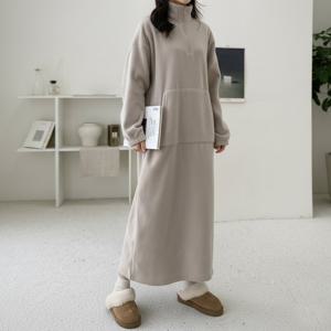 샵앤) 국산 여성 반집업 후리스 옆트임 롱원피스 LL-WDR-5027-베이지