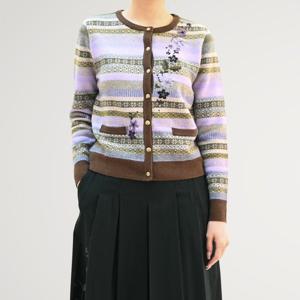 [비꼴리끄(여성)]캐시 울 자가드 조직 라운드 가디건 B254KC1010