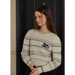 [에고이스트] EQ4KL265 백 리본 포인트 자카드 라운드 풀오버 니트 (24년 겨울)