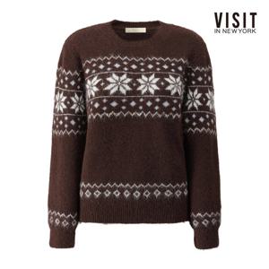 [비지트인뉴욕]라운드넥 루즈핏 눈꽃 패턴 니트 V5BLK06