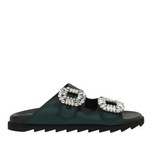 로저비비에 크리스탈 장식 더블 버클 새틴 플랫 샌들 RVW458444