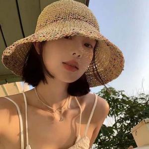 레인보우 버킷햇 사파리 밀짚모자 벙거지 여자 라탄