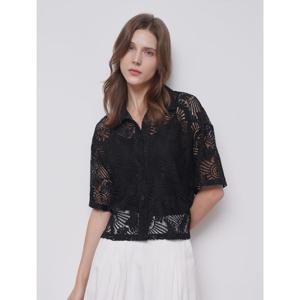 [탱커스]플라워 펀칭 시스루 카라 반팔 블라우스 (TX2BL059L0)