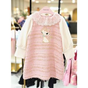 [프렌치캣 9D] 핑크 트위드 배색 원피스 (Q45DCO240S)