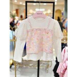 [프렌치캣 9D] 아이보리 스팽글 배색 티셔츠 (Q45DCT270S)