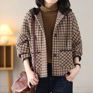 [올리비에스클로젯] 하운드투스 배색 후드 가오리 가디건_O2512CD605D