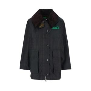 BARBOUR Dark Brown Jacket with All Over Stripe Motif and Logo Patch on the Front in Waxed Cotton Woman LWX1528TN11