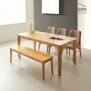 라로퍼니처 포트 1700 고무나무 원목 6인 식탁 세트 (식탁+의자3+벤치1)
