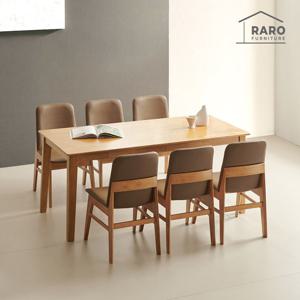 라로퍼니처 포트 1700 고무나무 원목 6인 식탁 세트 (식탁+의자6)