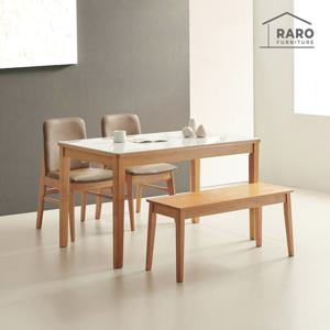 라로퍼니처 포트 1300 유광 포세린 통 세라믹 4인 식탁 세트 (식탁+의자2+원목벤치1)