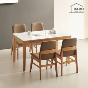 라로퍼니처 포트 1300 유광 포세린 통 세라믹 4인 식탁 세트 (식탁+의자4)