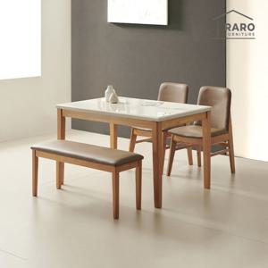 라로퍼니처 포트 1200 천연 대리석 4인 원목 식탁 세트 (식탁+의자2+방석벤치1)