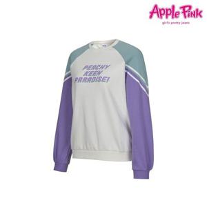 [애플핑크]라글란 소매배색 기모 맨투맨 (APK8O762GSW)