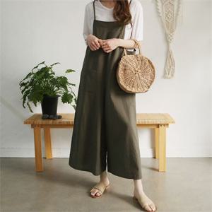 [하늘바라기]고인치 린넨 통 점프수트