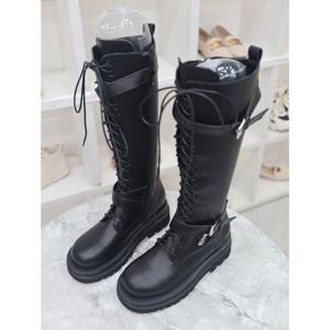 [블리아르]라운드 레이스업 워커 통굽 롱부츠 6cm MDBL100101_GN