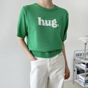 허그 국산 여성 레귤러 반팔 니트 티셔츠 21DS-WKN-3131-옐로우
