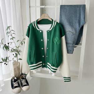 샵앤_ 여성 노카라 소매배색 야구점퍼 BONG-WJP-2842-그린