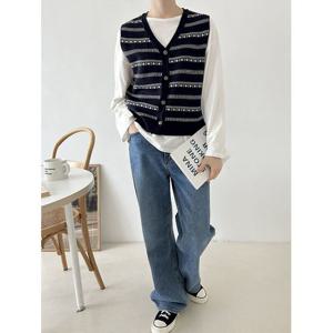 [샵앤]국산 여성 단추Y 간절기 루즈핏 니트 조끼 21DS-WVS-3036-오트밀