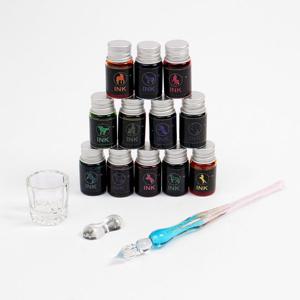 [도토로]크리스탈 12색 펄잉크병 유리만년필 세트 글라스 딥펜