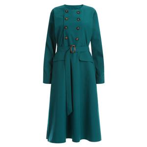 샵앤) A라인 단추 벨트 미디 롱 원피스 CAT-WDR-12099-청록