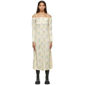 25 FW 가니 여성 옐로우 메시 미디 드레스 221144F054040