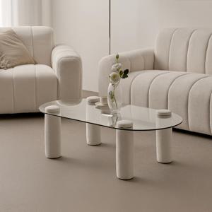 [슬레코폼] LIFE 01 원형 강화유리 부클레 패브릭 소파테이블 1000