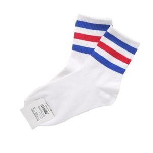 여성 삼색라인 패션양말 중목양말-횐파빨(3족)