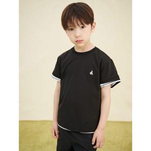 [빈폴키즈] 스트라이프 & 솔리드 티셔츠와 반바지 3PCS 상하 세트 블랙 (BI5442U015)