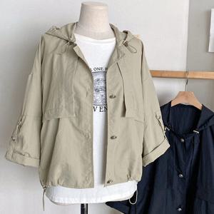 샵앤) 여성 밑단스트링 롤업 트렌치무드 후드 간절기 점퍼 DGB-WJP-4344-베이지