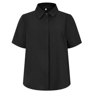 샵앤) 여성 링클프리 히든버튼 카라넥 정장 반팔 블라우스 INT-WBL-20545-블랙