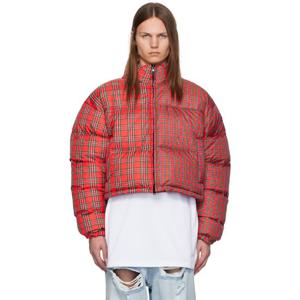 베트멍 패딩 레드 체크 프린트 패딩 재킷 242669M178000