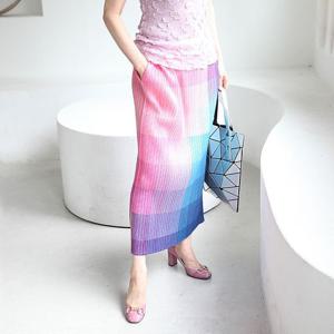 [쉬즈마담]P91978 믹싱스퀘어 플리츠 롱스커트 50대 엄마옷