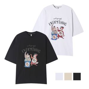 남자 요기 캐릭터 프린팅 라운드 반팔 티셔츠 AC-TSH-Q070-블랙