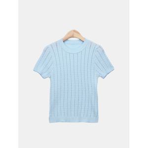 [엘케이트] 여성 여름 니트 반팔티 무지 꽈배기 케이블 슬림핏 반팔 크롭니트 LCHT079