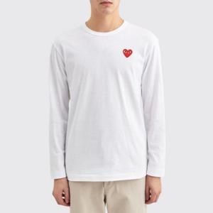 25 FW 꼼데가르송 플레이 스몰 하트 패치 긴팔 티셔츠 화이트 p1T118