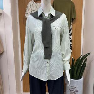 클리지 DP01 어깨 숄 스트라이프 롱 셔츠 CP6WBL24