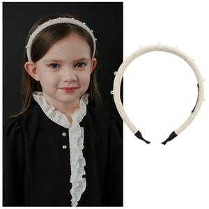 빈2 BZ54AX03IV 아동 여아 아이보리 트위드 진주 머리띠 헤어밴드 2025년 가을