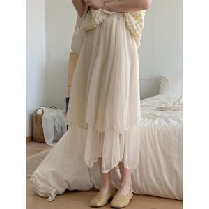 [예쎄][예쎄] 2단 쉬머 레이스 밴딩 롱스커트 (S5SSK012A)