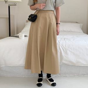 샵앤) 국산 여성 핀턱 플레어 A라인 면100 롱스커트 STJ-WSK-4869-베이지