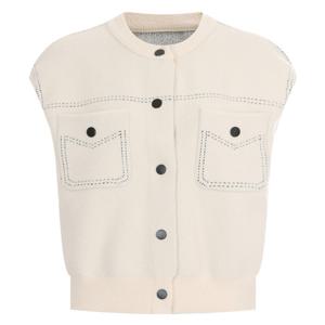 샵앤) FW 여성 라운드넥 스냅 단추 스티치 니트조끼 JVL-WVS-20105-아이보리