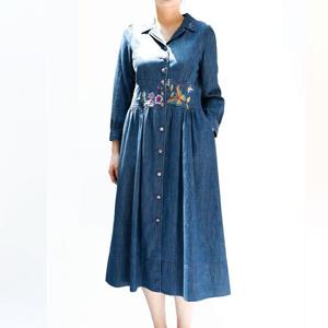 [비꼴리끄(여성)]헤지 데님 자수 원피스 B242DO2190