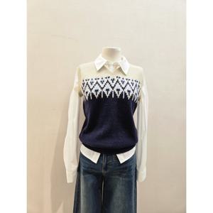 [숲]패턴 v넥 니트 베스트 SBAVK3C